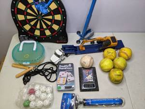lot 285 image: Fun & Games Dartboard, Softballs, Dominoes, Jump Rope and More - N