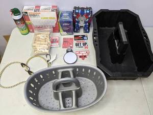 lot 293 image: Cleaning Caddies, Home Drug Test, Clothespins, Transformers DVD Set, Rosary and More - N