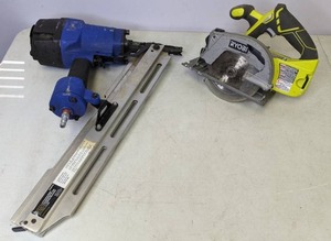 lot 277 image: Ryobi P506 Cordless Circular Saw and Campbell Hausfeld Clipped Head Framing Nailer - N
