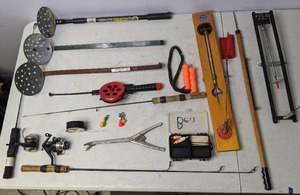 lot 336 image: Ice Fishing Gear Rods, Tip-Ups, Skimmers and More - N