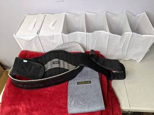 lot 294 image: Closet Organizer, Set of 3 Weight Lifting Belts, Plush Blanket - N