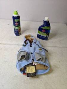 lot 326 image: Touch Dog Hampton Beach Dog Hoodie, Bissell Oxy Power Shot and Bissell Pet Stain Pretreat - N