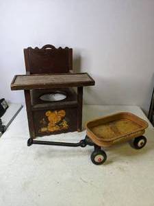 lot 324 image: Antique Wood Potty Chair and Radio Flyer Wagon - N