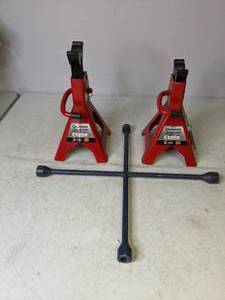 lot 455 image: Lug Wrench and Set of (2) Strongway Double Locking Jack Stands - N