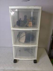 lot 405 image: 3-Drawer Storage Cart with Tools Drill Bits and More - N