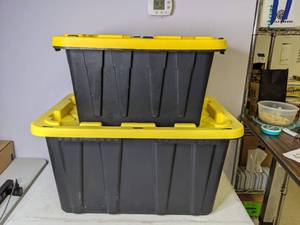 lot 411 image: Set of 2 HDX Tough Storage Totes in Black with Yellow Lid - N
