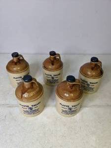 lot 432 image: Set of (5) Platte Valley Empty Corn Whiskey Jugs - N
