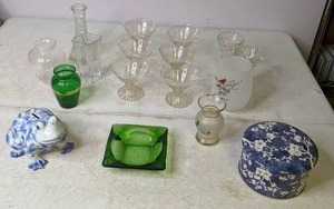 lot 389 image: Collection of Glassware, Stemware, Froggy Bank, Ashtray and More - N