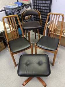 lot 371 image: Lot of 4 Scandinavian Seating 2 Chairs, 1 Barstool & 1 Ottoman - N