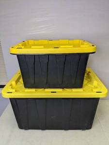 lot 373 image: Lot of 2 HDX Tough Totes with Lids (12 Gallon & 27 Gallon) - N
