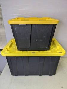 lot 374 image: Lot of 2 HDX Tough Totes (12 Gallon & 27 Gallon Bins with Lids) - N