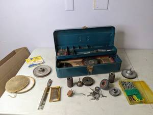 lot 476 image: Tool Box and Contents Misc Keys, Anchors, Screws, Grinder Accessories, Etc. - N