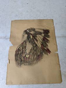 lot 478 image: Vintage Native American Portrait Artwork - N