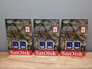 lot 47 image: Set of 3 Brand New SanDisk SDHC Mossy Oak Memory Card Break-Up 2 Packs