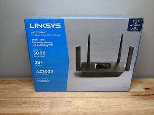 lot 27 image: Brand New Linksys Max Stream AC3000 Tri Band Mesh WiFi 5 Router - T