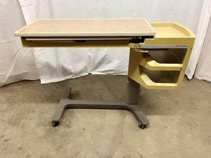 MSRP $1200 High Quality DELUXE Hill Rom PATIENT MATE Split Top Height Adjustable Overbed Table With Mirrored Vanity &amp Extra Storage Compartments - Great Condition