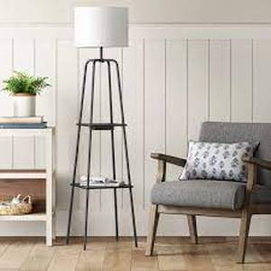 lot 1 image: Etagere Power Source Shelf Floor Lamp Black - Threshold