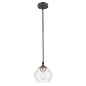 lot 21 image: Globe Electric Harrow 1-Light Matte Black Pendant with Clear Glass Shade