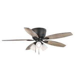 lot 31 image: Hampton Bay Sidlow 52 in. Indoor LED Bronze Hugger Dry Rated Ceiling Fan with 5 QuickInstall Reversible Blades and Light Kit