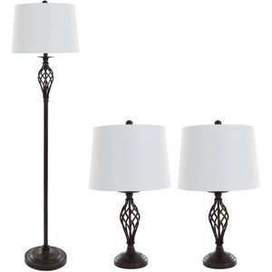 lot 66 image: Lavish Home Table Lamps and Floor Lamp, Set of 3 by Lavish Home, Shades and LED Bulbs included