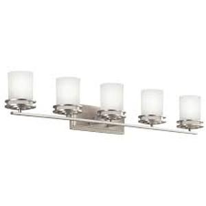 lot 72 image: KICHLER Hendrik 12 in. 5-Light Brushed Nickel Vanity Light with Etched Glass Shade