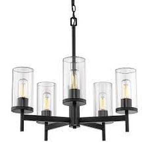 lot 74 image: Winslett 5-Light Matte Black Wagon Wheel Chandelier