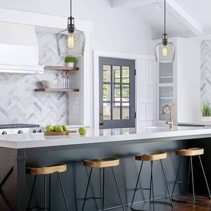 lot 51 image: Autelo Modern 8 Pendant Light with Hammered Glass Shade