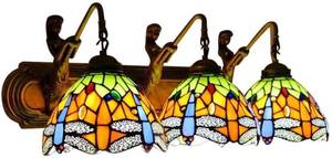 lot 213 image: Art Nouveau Gold Wall Light, 3 Mermaids wTiffany Style Shades