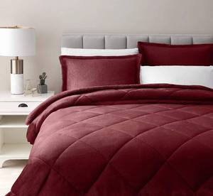 lot 149 image: 3-Piece Super Soft Micromink Sherpa Solid Reversible Down Alternative Comforter Set, Queen, Burgundy