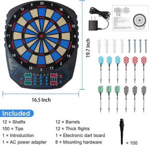 lot 42 image: OLI Electronic Dart Board with 12 Soft Tip Darts, LED Display & Automatic Scoring