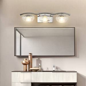 lot 8 image: Modern 3-Light LED Chrome Bathroom Vanity Light Fixture with Clear Glass Shade
