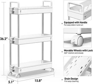 lot 97 image: SOLEJAZZ Slim Rolling Storage Cart, 3 Tier, White