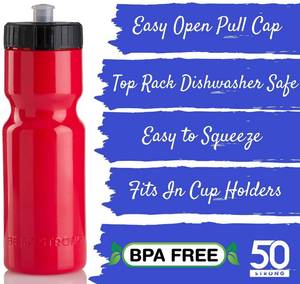lot 119 image: (6) 50 Strong Sports Squeeze Water Bottles  22 oz. BPA Free Easy Open PushPull Cap