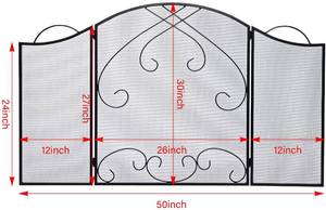 lot 24 image: Gtongoko 3 Panel Solid Wrought Iron Fireplace Screen, 50 x 30 Inches, Black