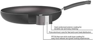 lot 182 image: Amazon Basics Hard Anodized Non-Stick 12.5-Inch Skillet, Black, Red Handle