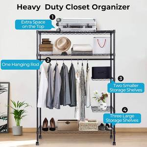lot 91 image: JS HOME Heavy Duty Rolling Garment Rack  wFitted Non-Woven Cover