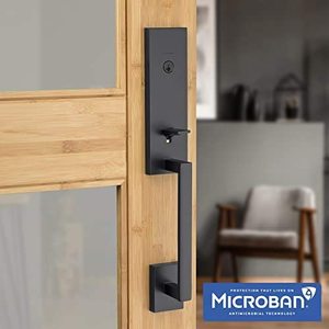lot 48 image: Modern Door Lever Handle with Smart Key Front Door Entry Handle and Deadbolt Set