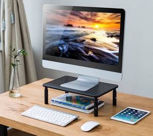 lot 56 image: Premium Laptop PC Monitor Stand with Sturdy, Stable Black Metal Construction.