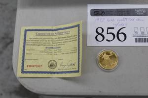 lot 856 image: 1933 Double Eagle Proof 31mg 24K Gold Clad Bronze Collectors Coin, Certificate of Authenticity (in case)