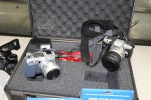 lot 845 image: Lot of (2) Cameras, Flash, Accessories, Hard-Side Padded Case