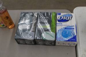 lot 993 image: Lot of (3) Soap Multi-Bar Packages - Dial White Deoderant 8-bar, Dove MenCare 6-bar Elements CharcoalClay, Dove MenCare 6-bar Elements Mineral Salt Body and Face Bar