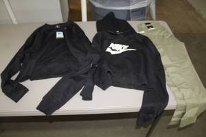 lot 1055 image: Lot of (3) Womens Clothing - Pullover Hooded Sweatshirt, Leggings, Sweater