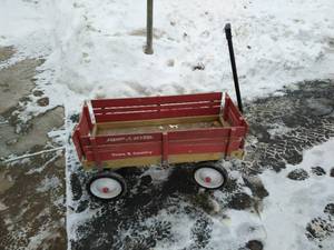 lot 214 image: Vintage Wood Radio Flyer Red Wagon