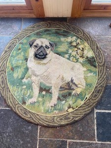 lot 71 image: End Table with Tile Top & Dog Rug