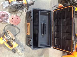 Lot of 24 Amp Corded 6 in. Variable-Speed Dual Random Orbital Sander with AIRGUARD Technology by RIDGID and Ridgod Tool Box Customer Returns See Pictures