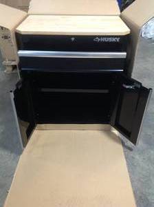 Ready-to-Assemble 24-Gauge Steel 1-Drawer 2-Door Garage Base Cabinet in Black (28 in. W x 33 in. H x 18 in. D) by Husky Customer Returns See Pictures