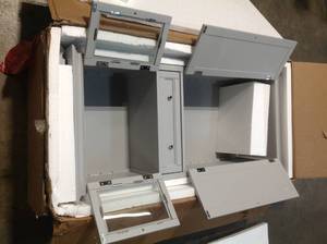 Hampton Harbor 25 in. W 4-Door Tall Cabinet in Dove Grey by Home Decorators Collection Customer Returns See Pictures