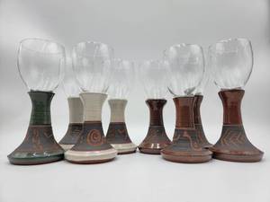 8 Beautiful Rare Hand-Crafted Artisan Ceramic Based Glasses