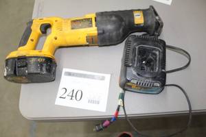lot 240 image: DeWalt DC385 18V Reciprocating Saw, DeWalt 18V XRP Battery, DeWalt NiCd Charger DW9116