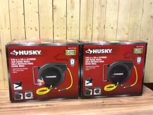 lot 29 image: Lot of 2 Husky 38 in. x 50 ft. Hybrid Retractable Hose Reel Customer Returns See Pictures